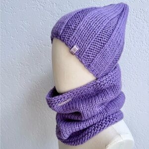 Handmade Knitted Hat + Snood Set — Thick Knit, Cozy Winter Outfity (Purple)